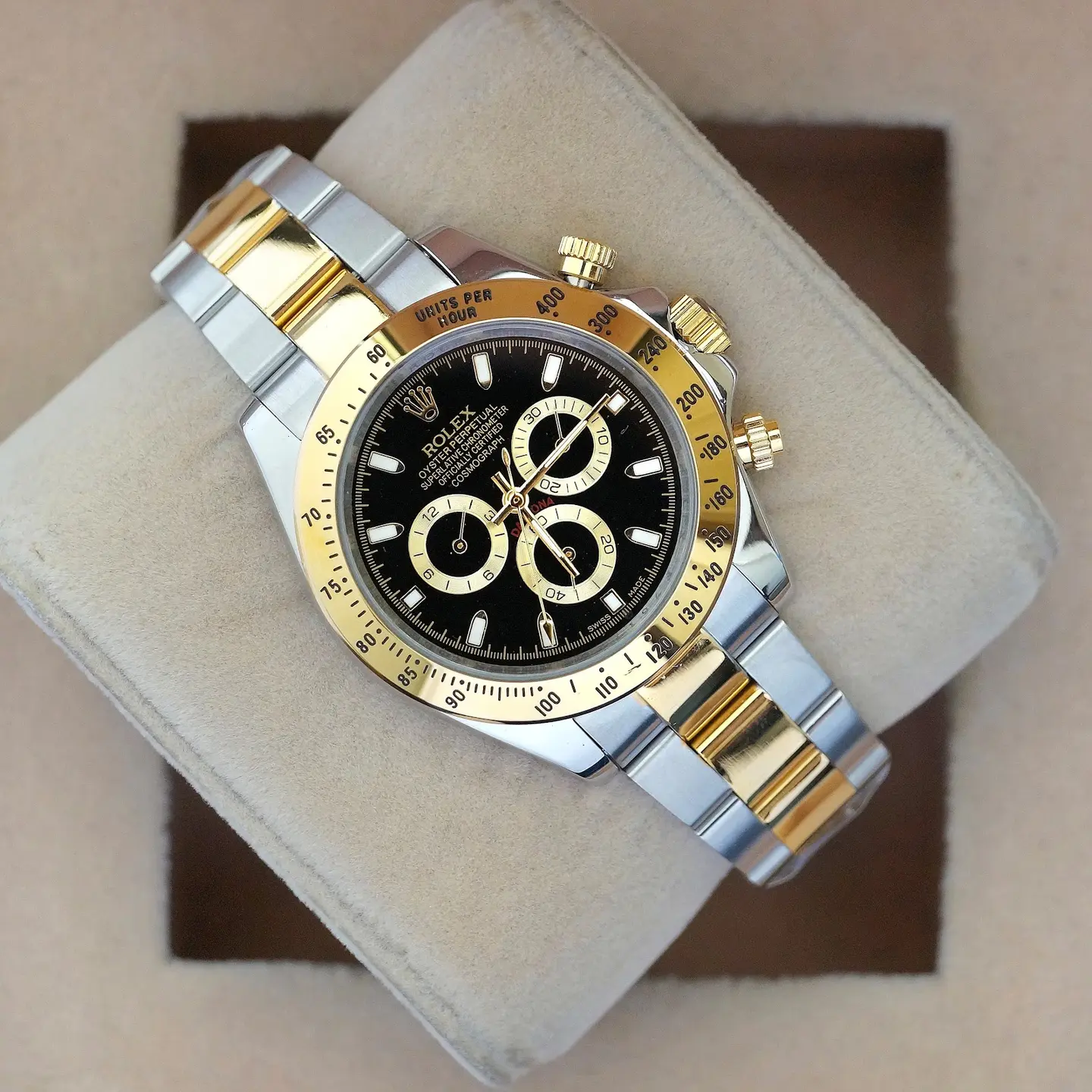 Rolex Daytona — black dial, two-tone