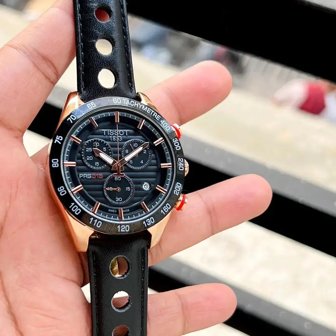 Tissot PRS 516 — black dial, rose gold