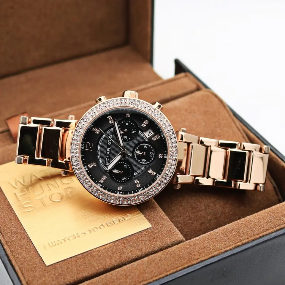 Michael Kors Parker — black dial, rose gold