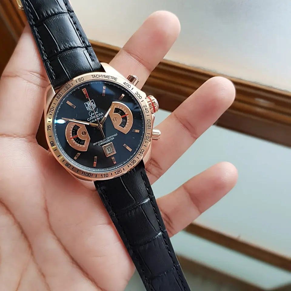 TAG Heuer Grand Carrera — black dial, rose gold