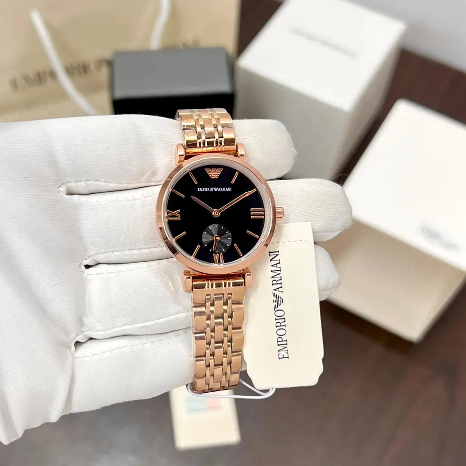 Emporio Armani Gianni T-Bar — black dial, rose gold