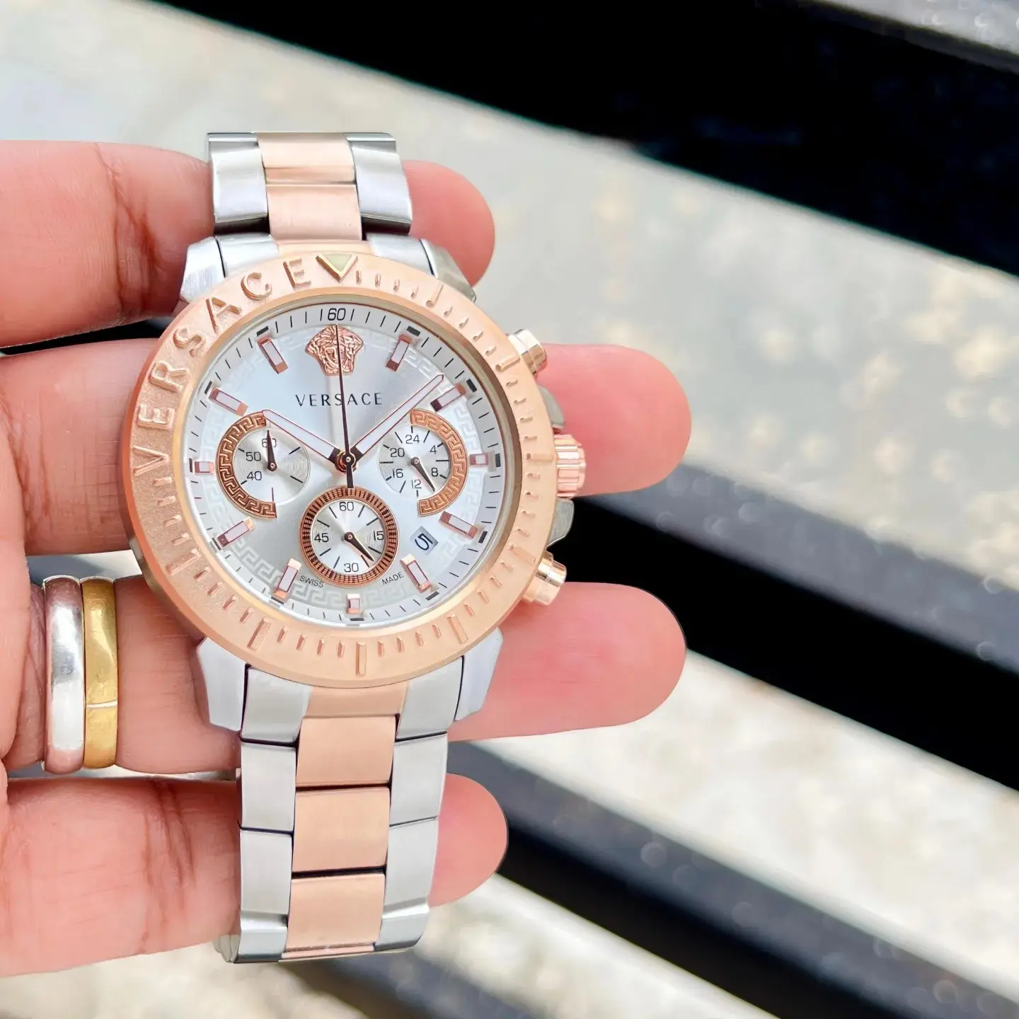 Versace Chronograph — silver dial, two-tone