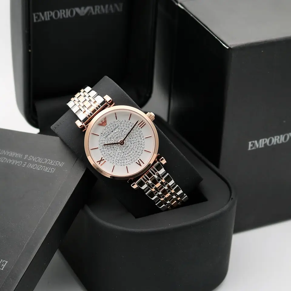 Emporio Armani Gianni T-Bar — black dial, two-tone