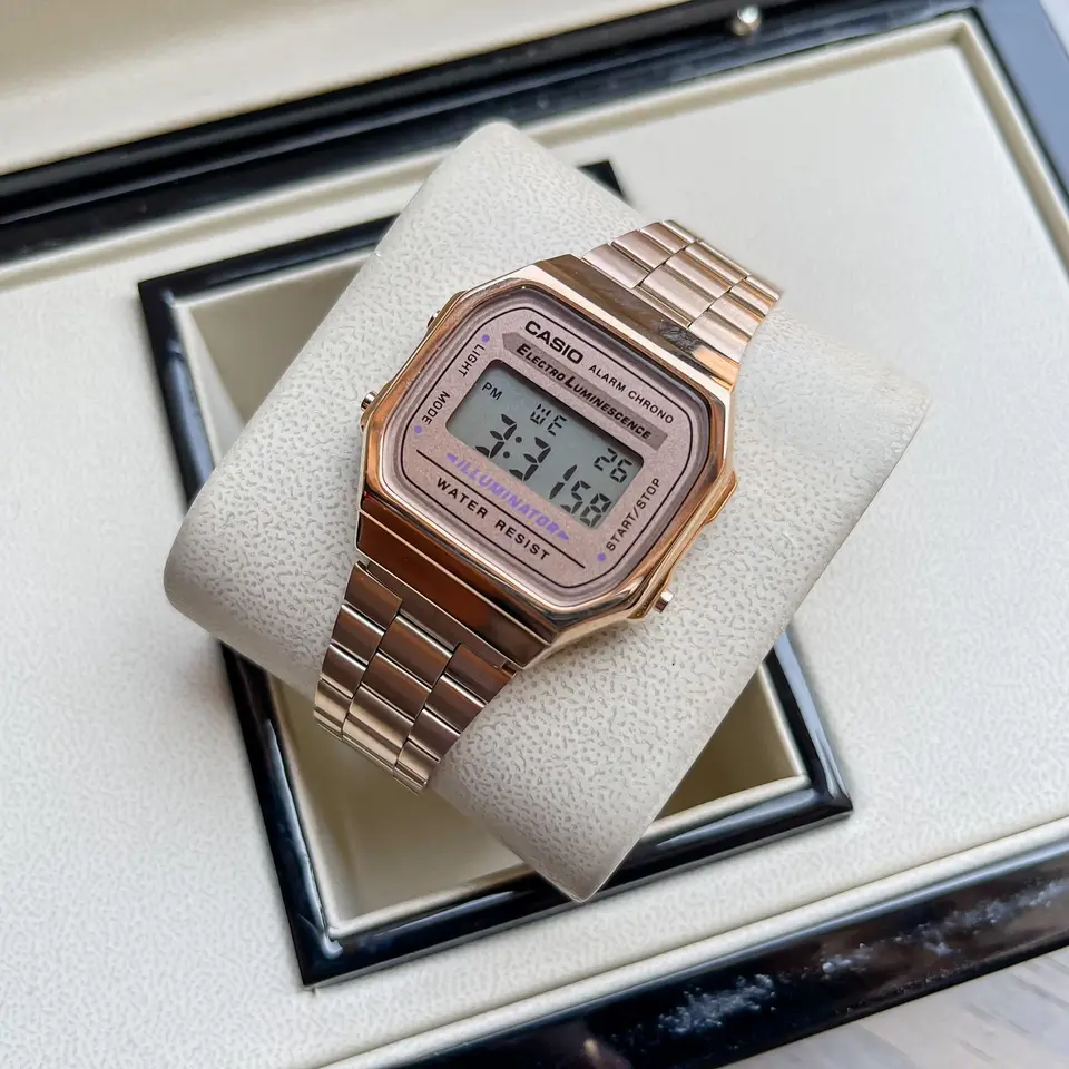 Casio Vintage A168 — rose dial, rose gold