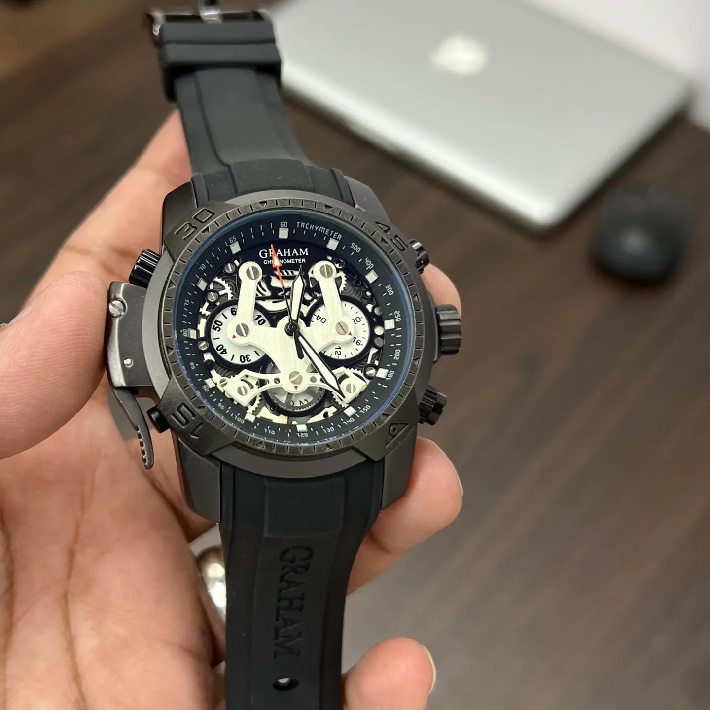 Graham Chronofighter — open-worked dial, black case