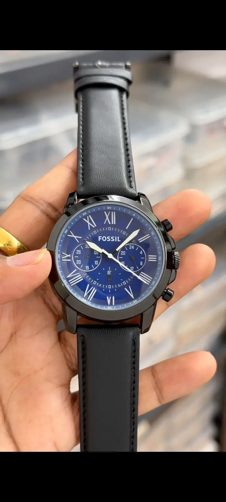 Fossil Grant — blue dial, black case