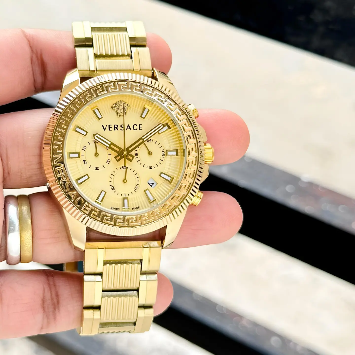Versace Chronograph — gold dial, gold