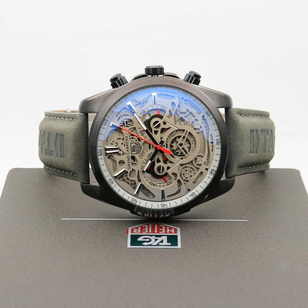 TAG Heuer Grand Carrera — open-worked dial, black case