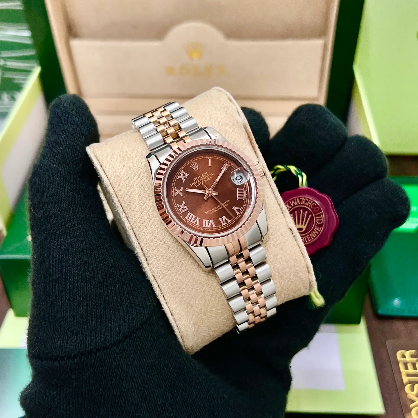 Rolex Datejust — brown dial, two-tone