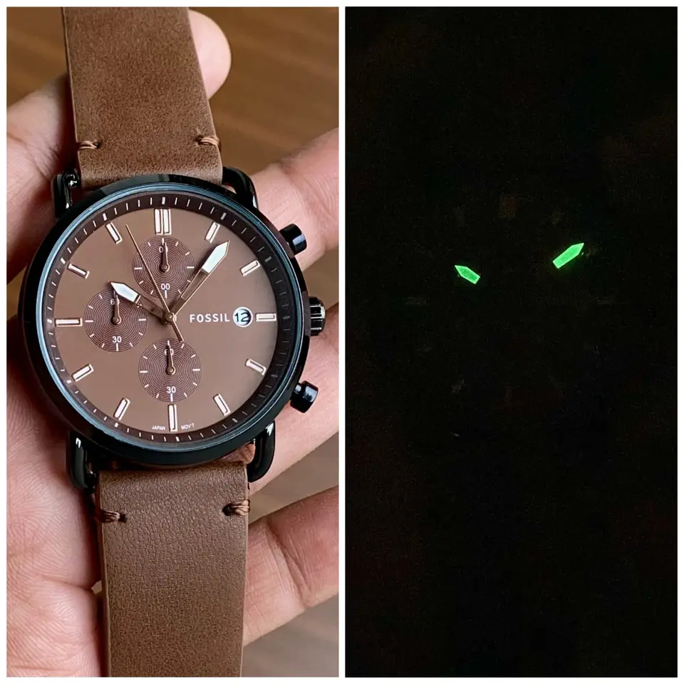 Fossil Chronograph — brown dial, black case