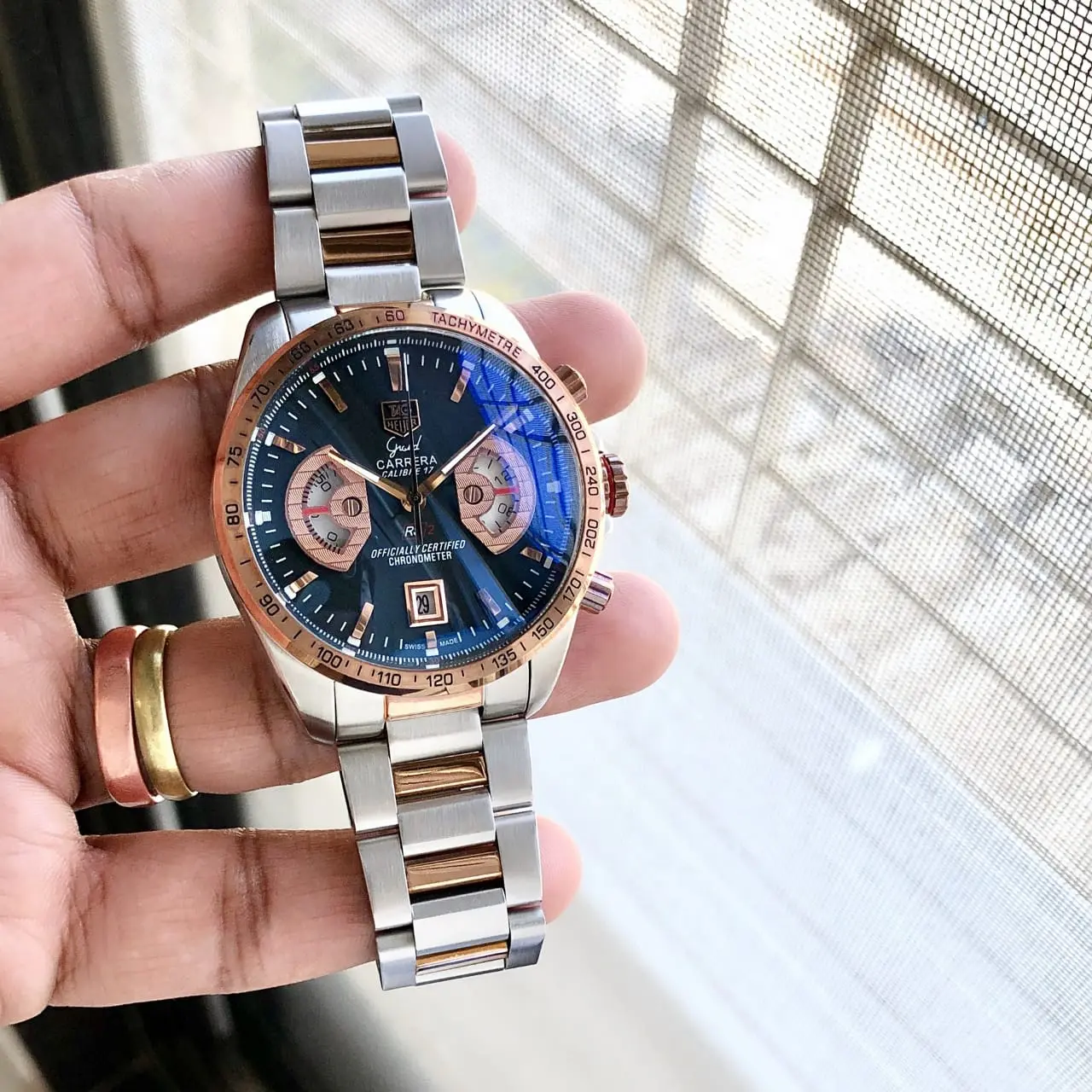 TAG Heuer Grand Carrera — black dial, two-tone
