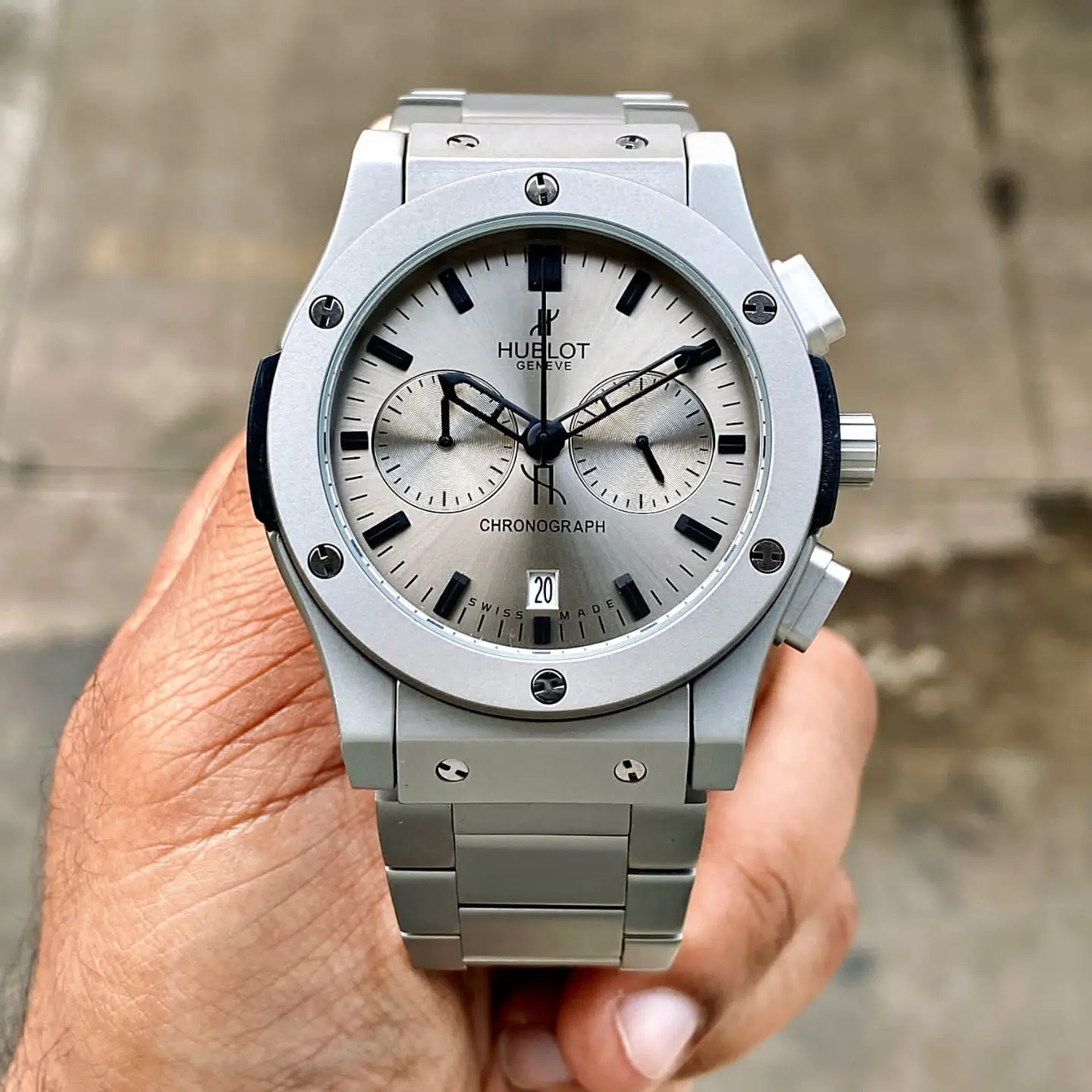 Hublot Chronograph — silver dial, titanium