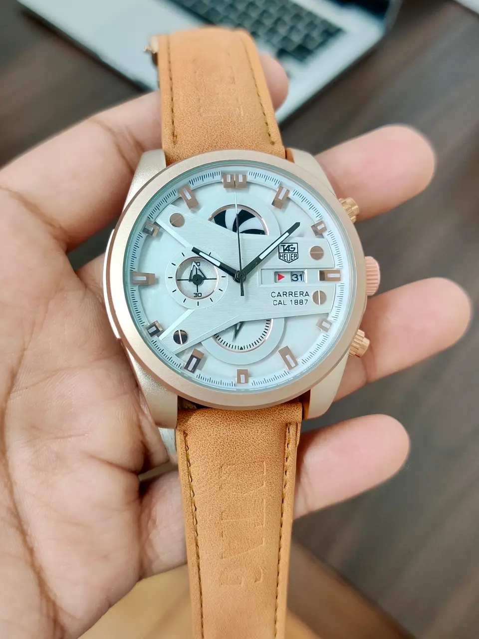TAG Heuer Carrera — white dial, rose gold