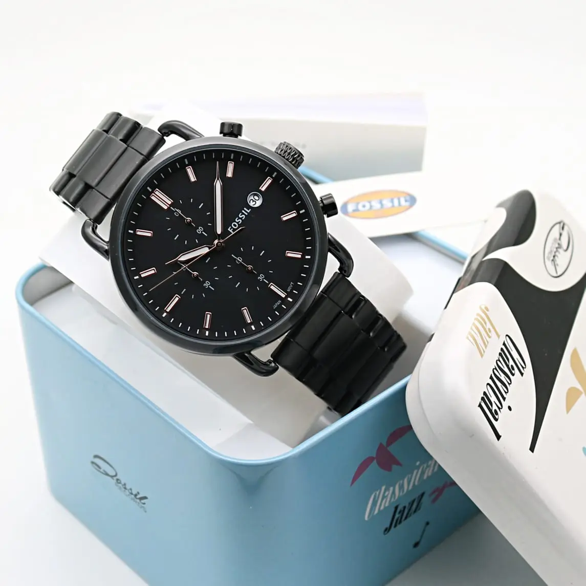 Fossil Commuter — black dial, black case