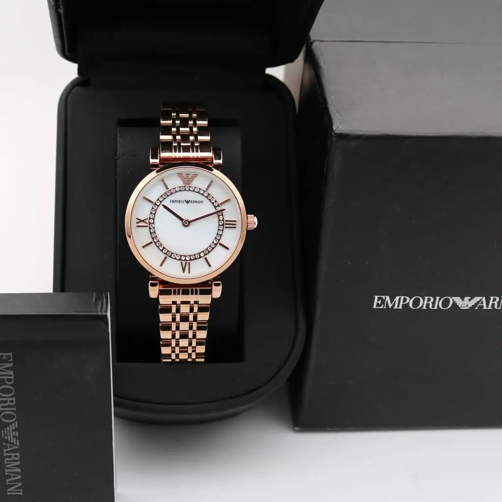 Emporio Armani Gianni T-Bar — white dial, rose gold