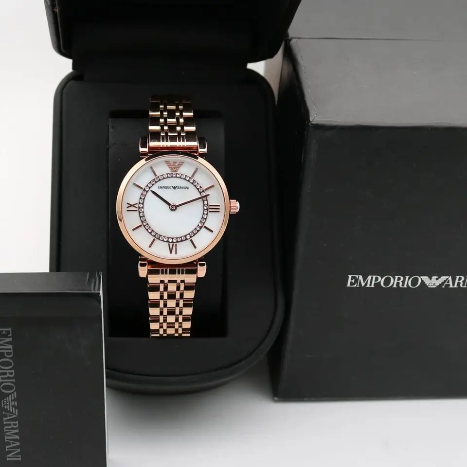 Emporio Armani Gianni T-Bar — white dial, rose gold