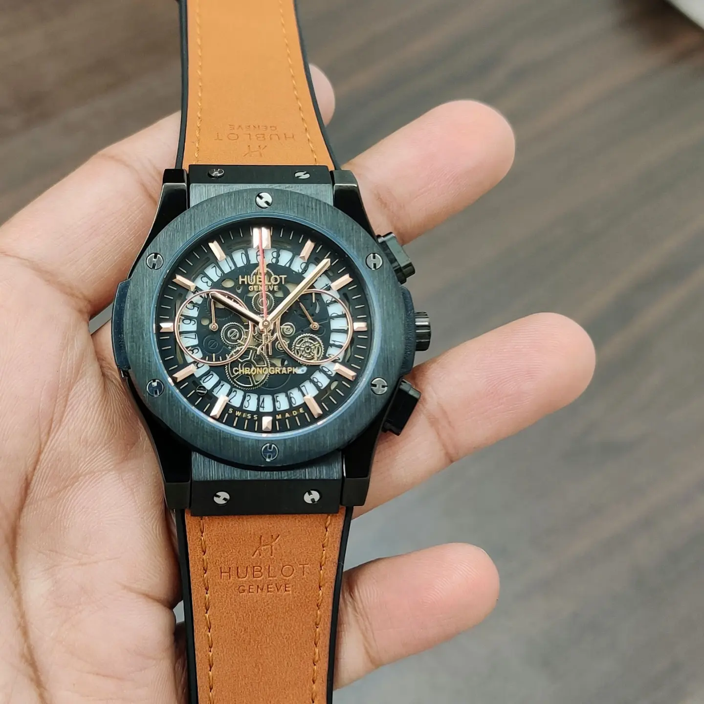 Hublot Skeleton — open-worked dial, black case