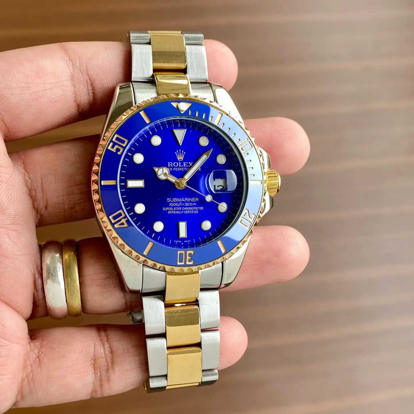 Rolex Submariner — blue dial, two-tone