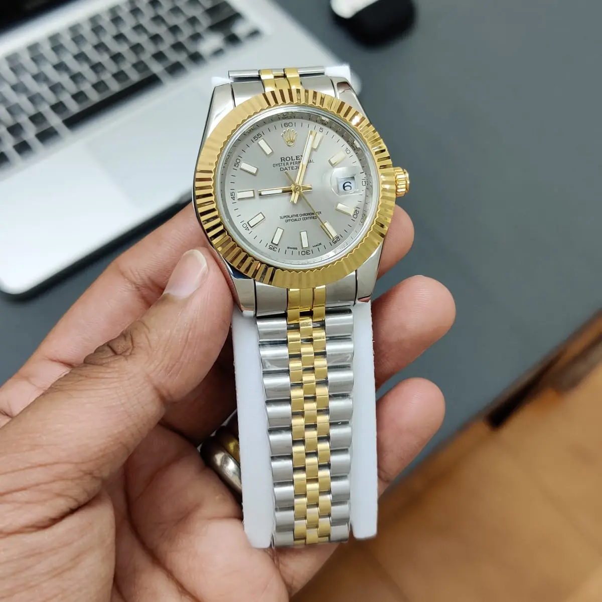 Rolex Datejust — silver dial, two-tone