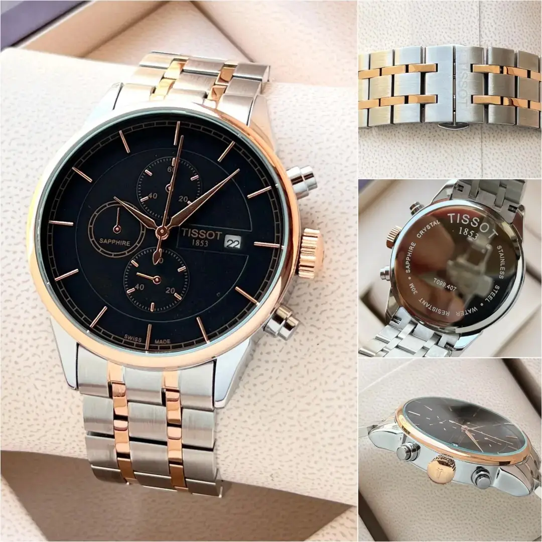 Tissot Chronograph — black dial, two-tone