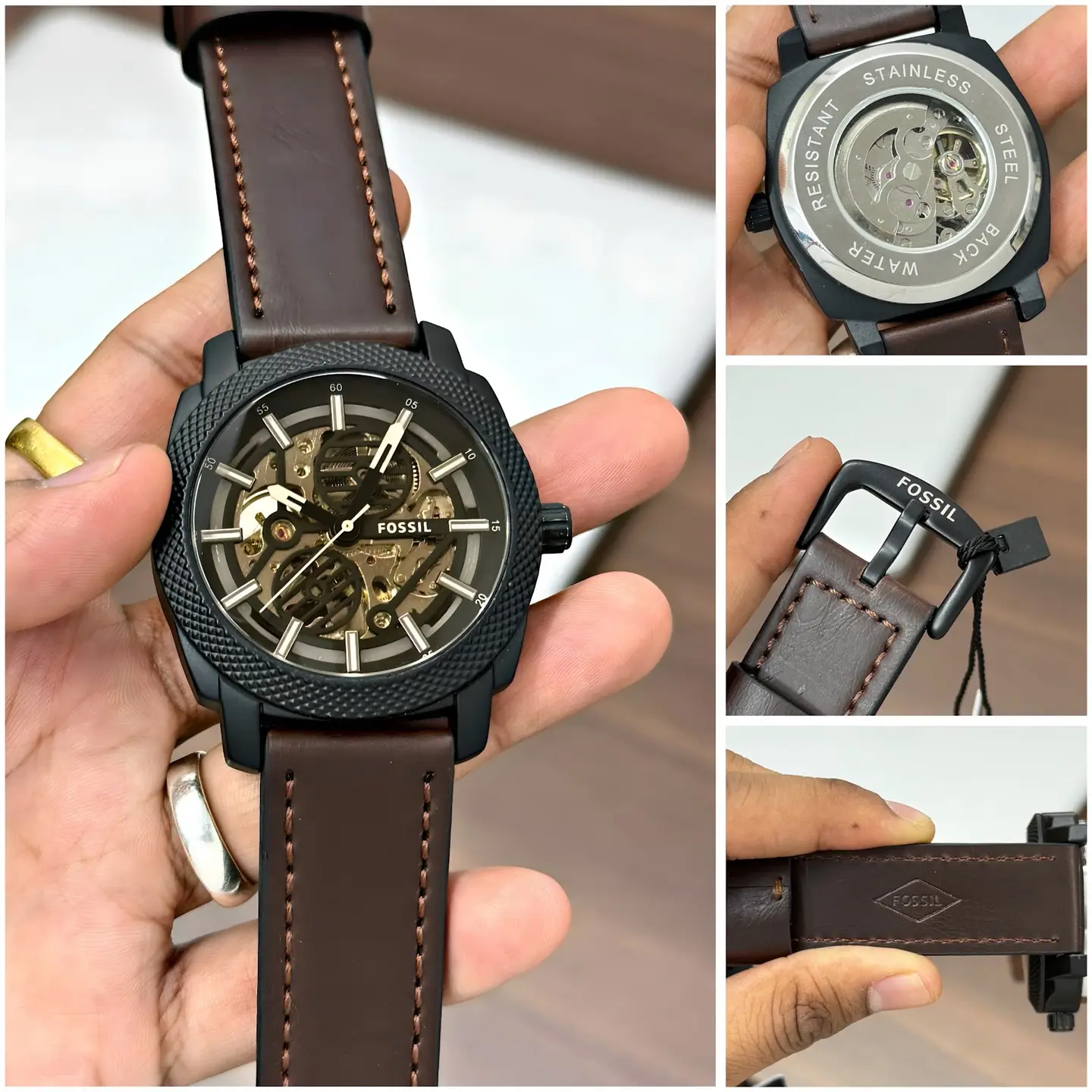 Fossil Machine — open-worked dial, black case