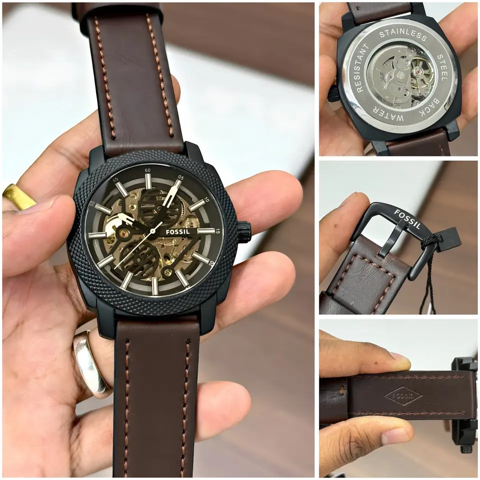 Fossil Machine — open-worked dial, black case