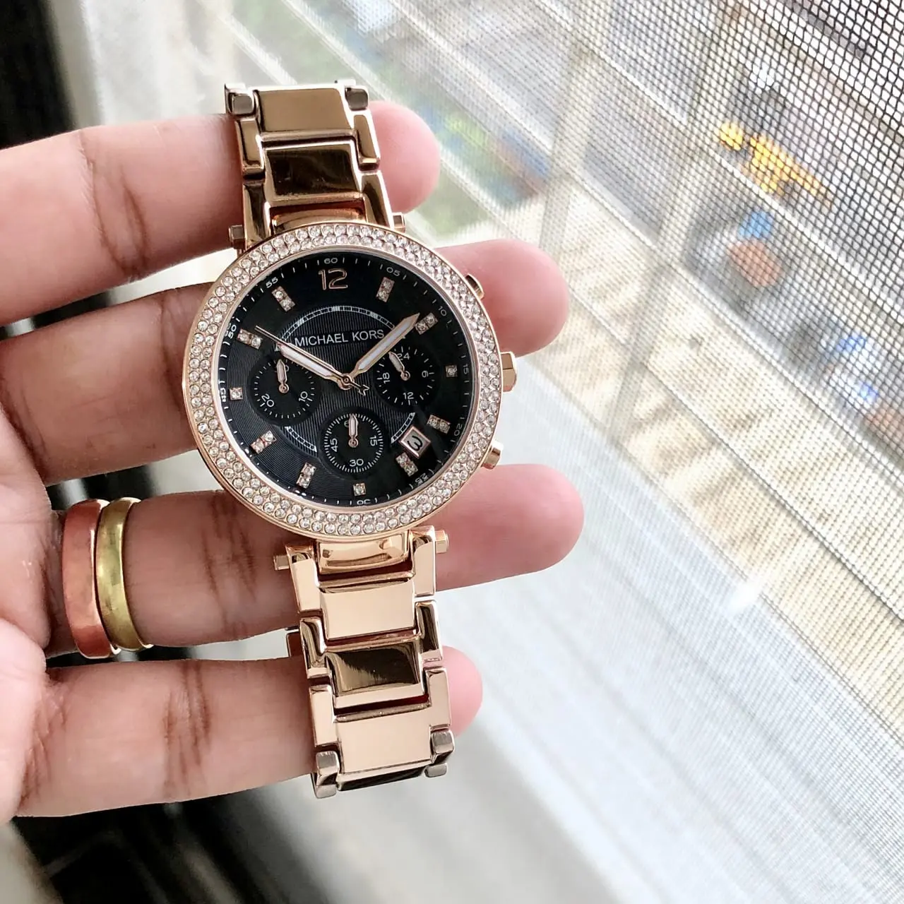 Michael Kors Parker — black dial, rose gold