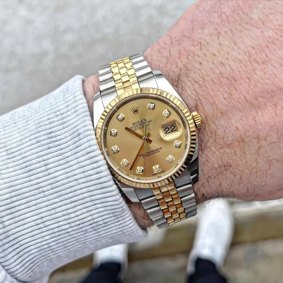 Rolex Datejust — gold dial, two-tone