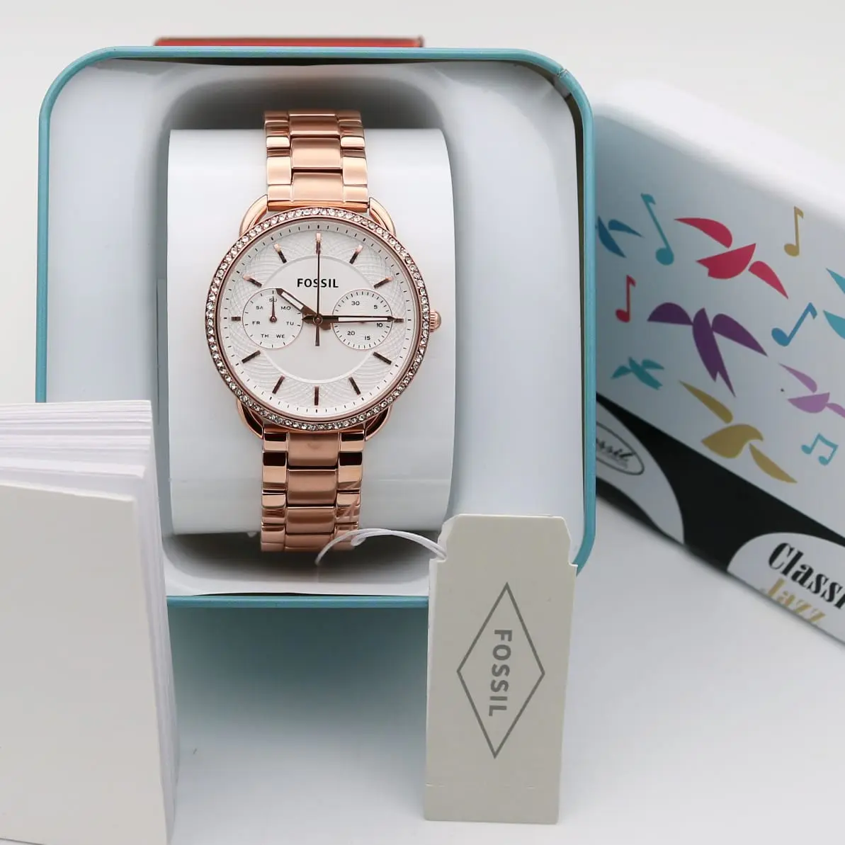 Fossil Tailor — white dial, rose gold