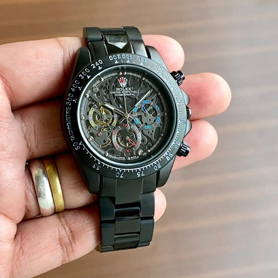 Rolex Daytona — open-worked dial, black case