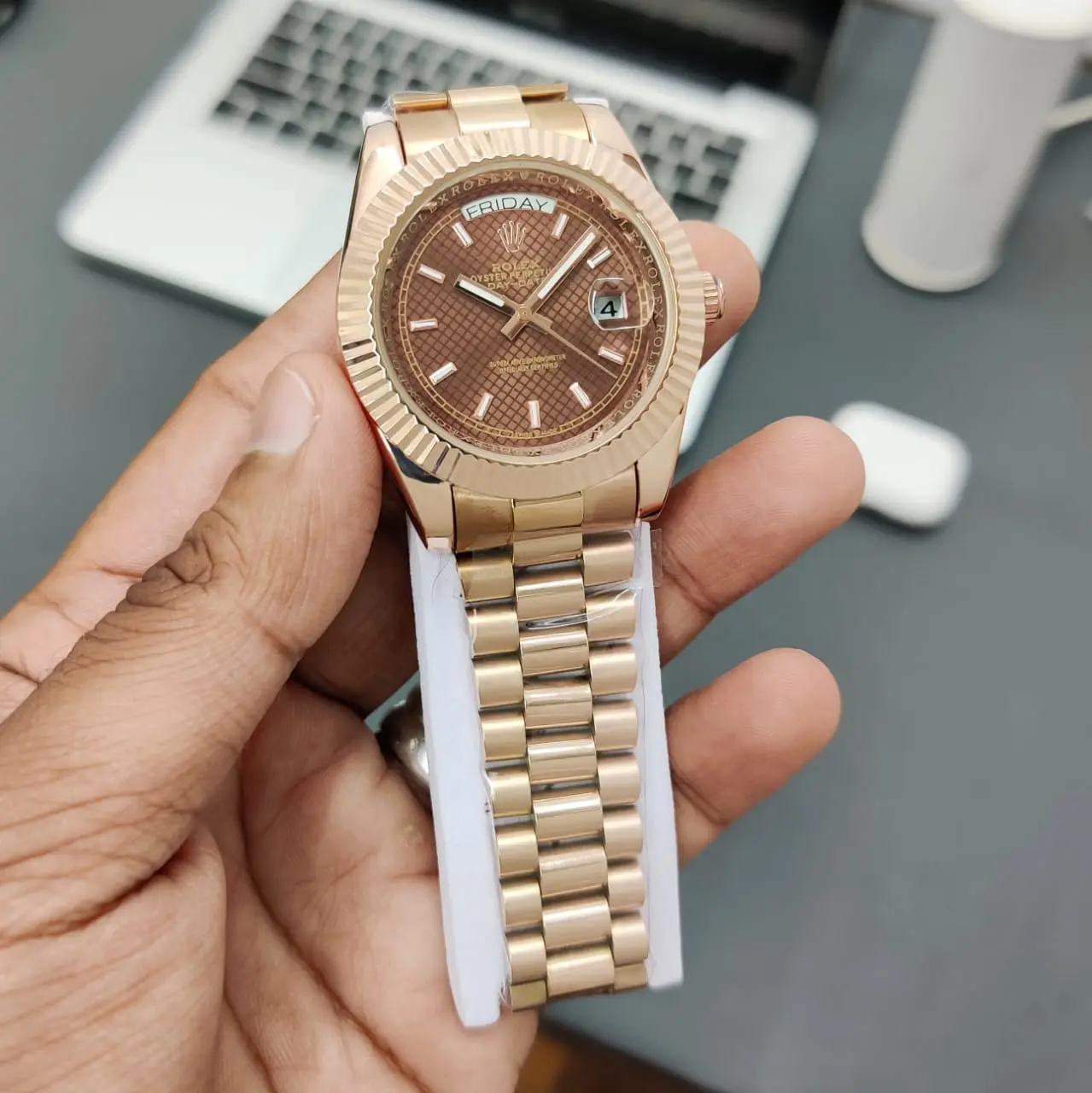 Rolex Day-Date — brown dial, rose gold