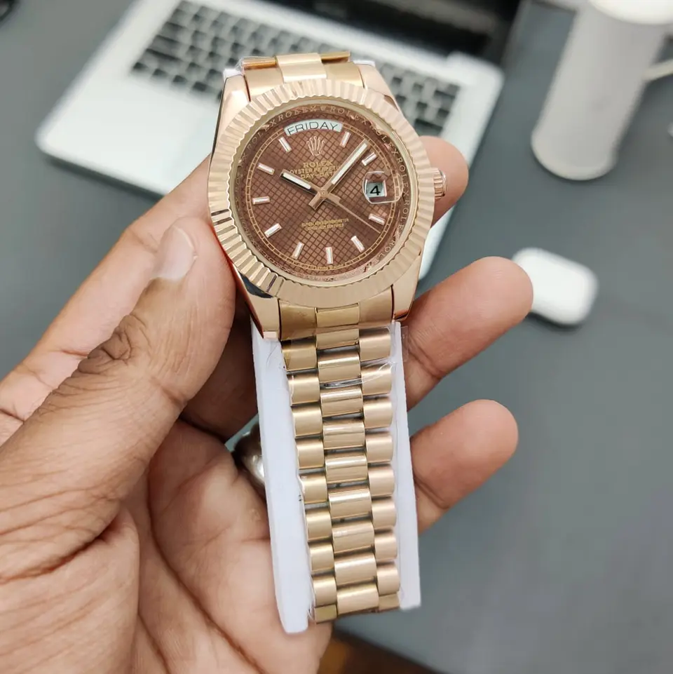 Rolex Day-Date — brown dial, rose gold