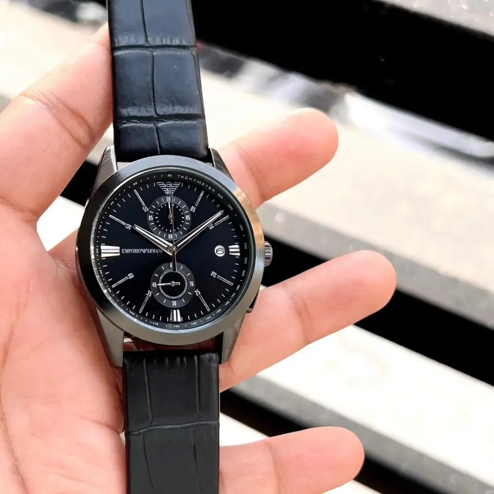 Emporio Armani Chronograph — black dial, gunmetal case