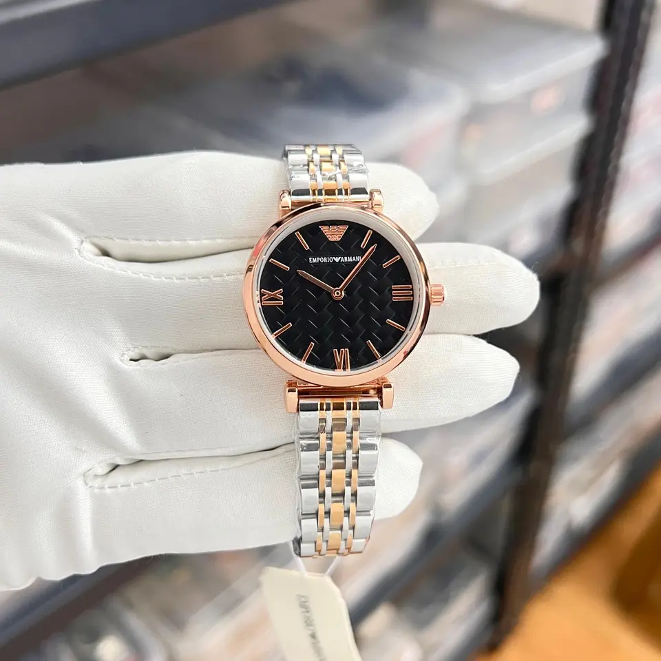 Emporio Armani Gianni T-Bar — black dial, two-tone