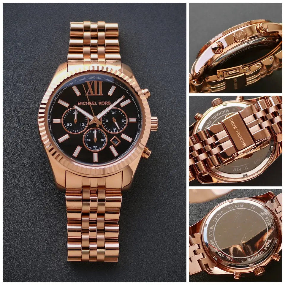 Michael Kors Lexington — black dial, rose gold