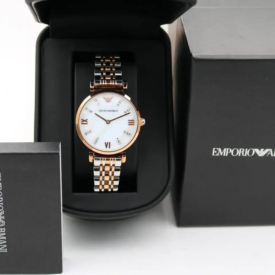 Emporio Armani Gianni T-Bar — white dial, two-tone