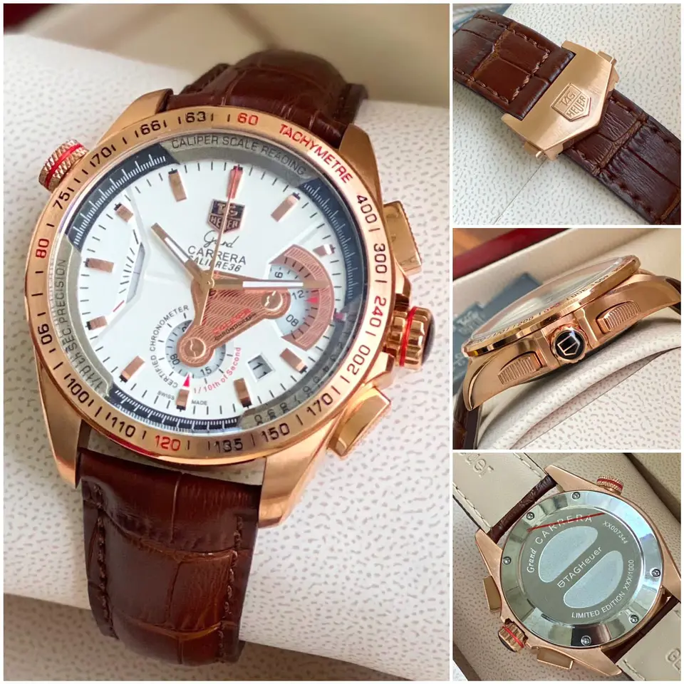 TAG Heuer Grand Carrera — white dial, rose gold