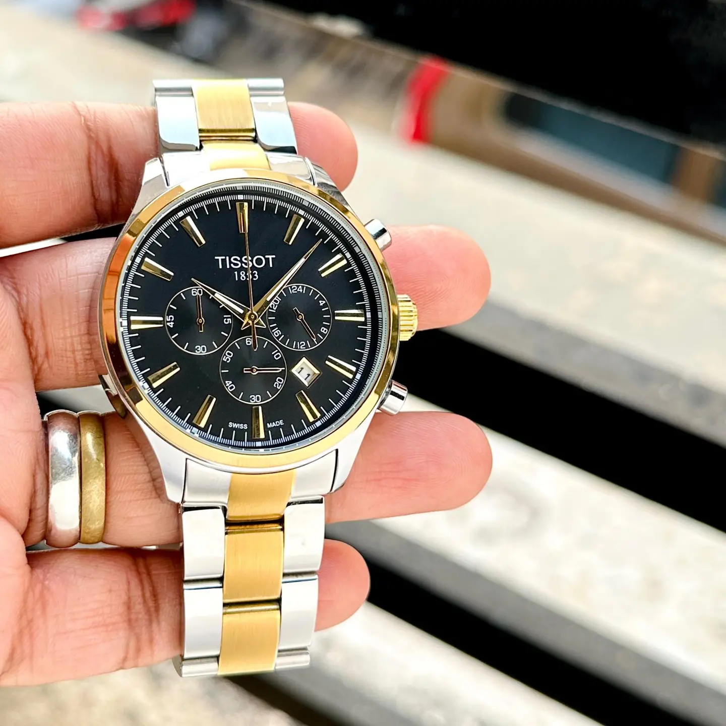 Tissot Chronograph — black dial, two-tone