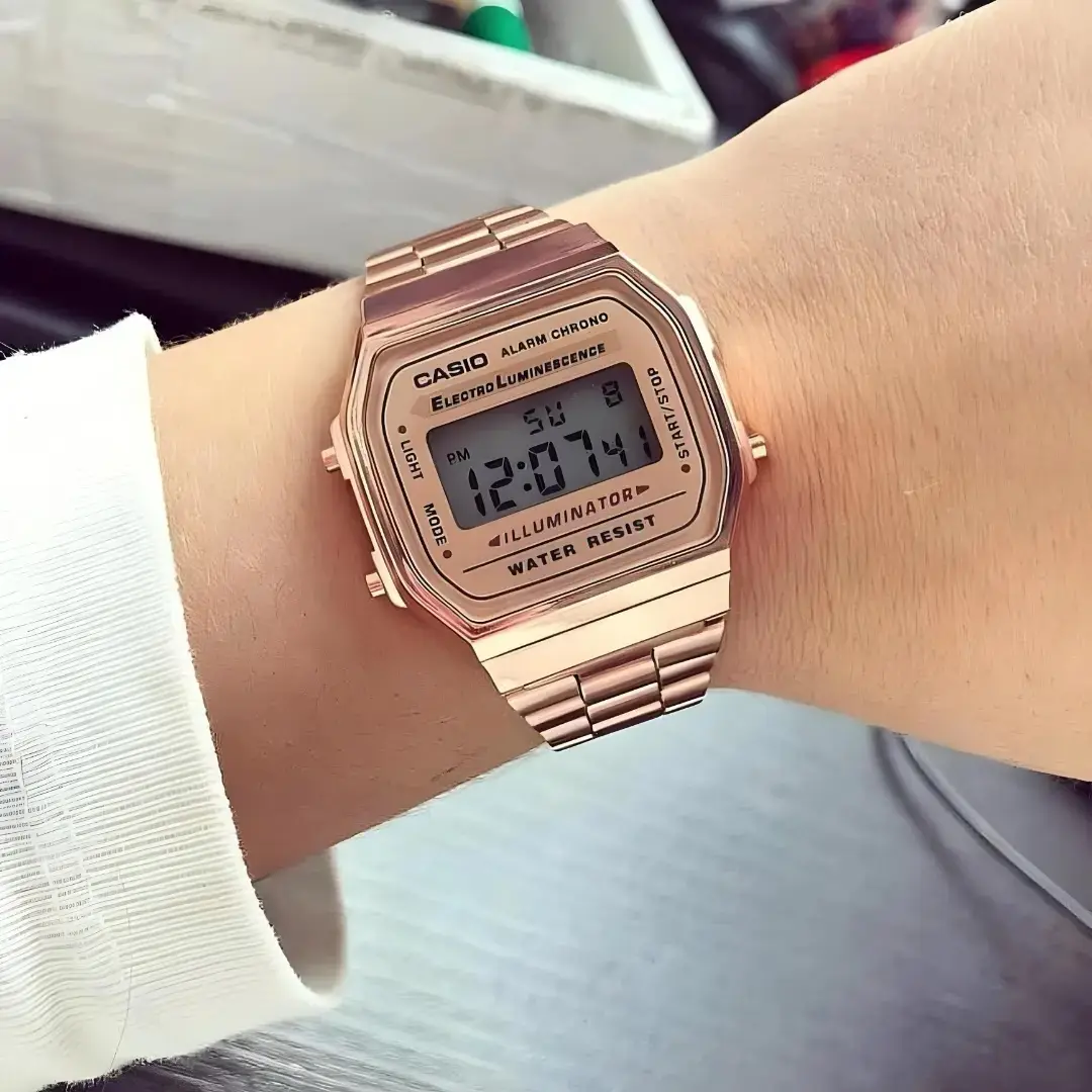 Casio Vintage A168 — rose dial, rose gold