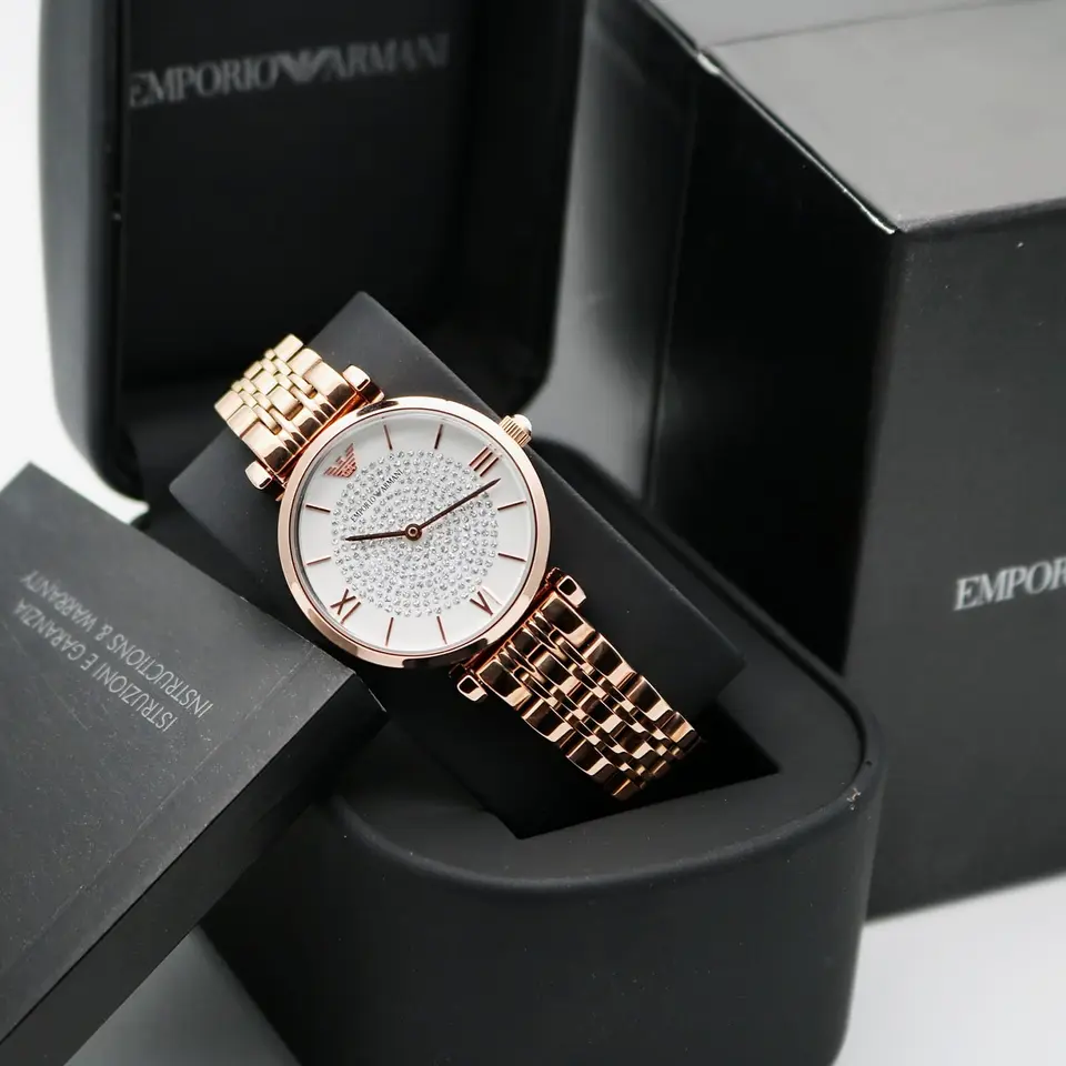 Emporio Armani Gianni T-Bar — black dial, rose gold