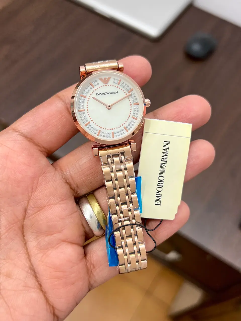 Emporio Armani Gianni T-Bar — white dial, rose gold