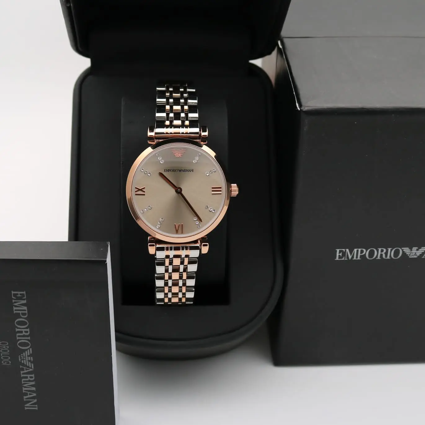 Emporio Armani Gianni T-Bar — grey dial, two-tone