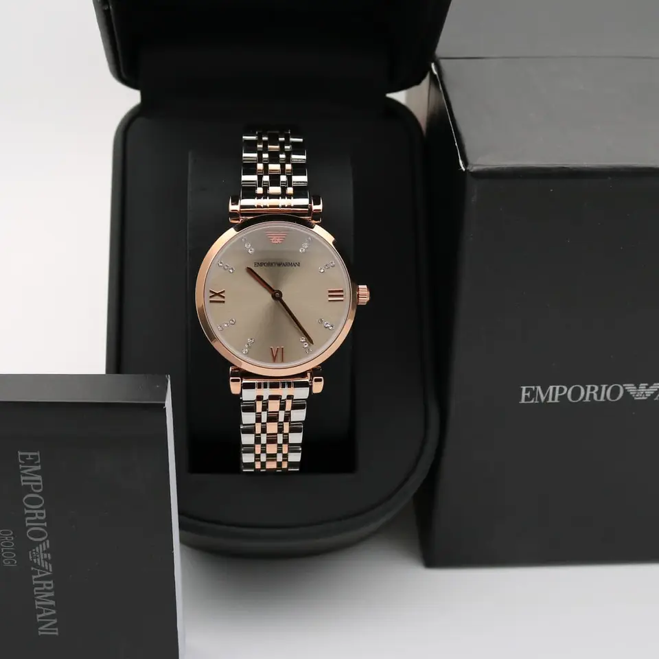 Emporio Armani Gianni T-Bar — grey dial, two-tone