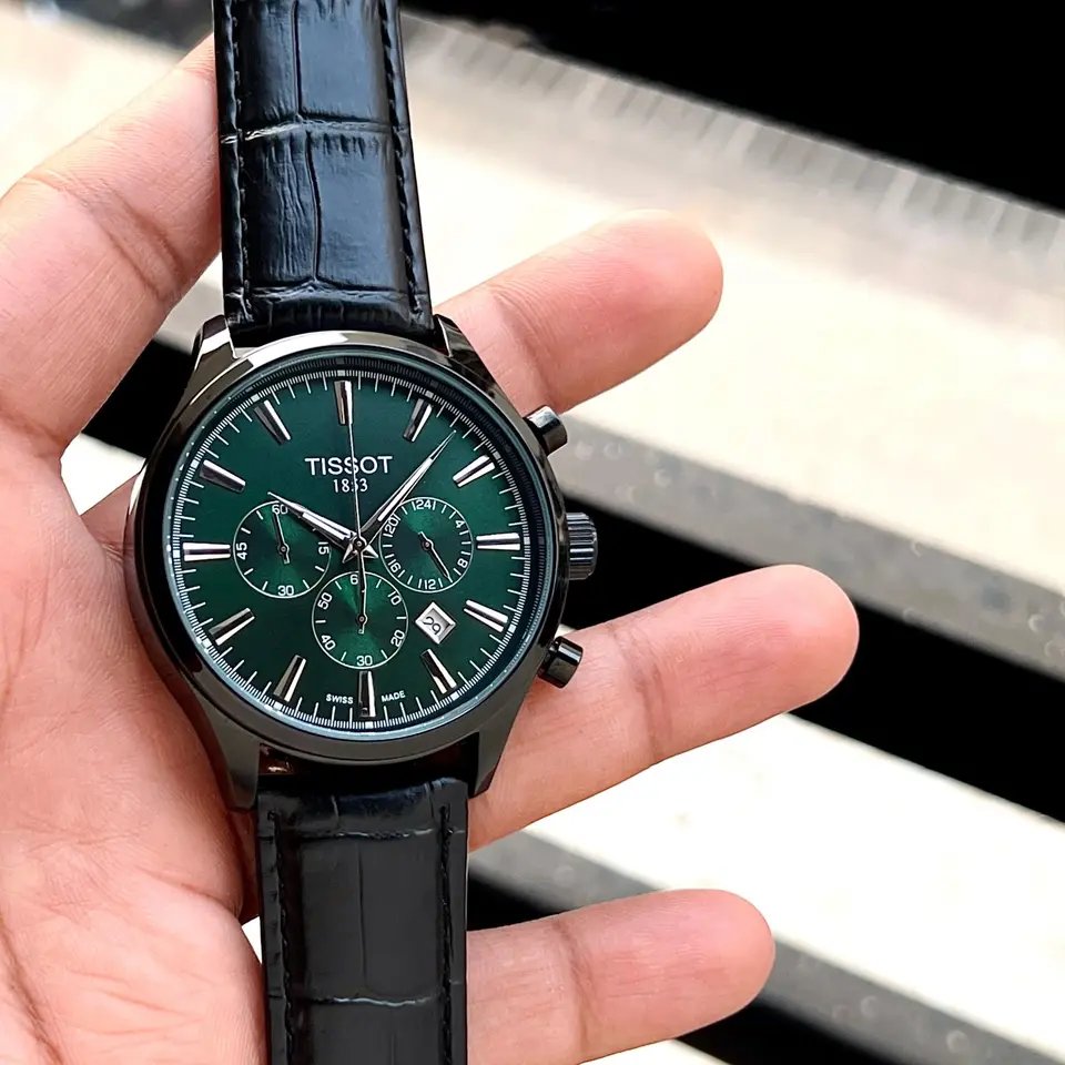 Tissot Chronograph — green dial, black case