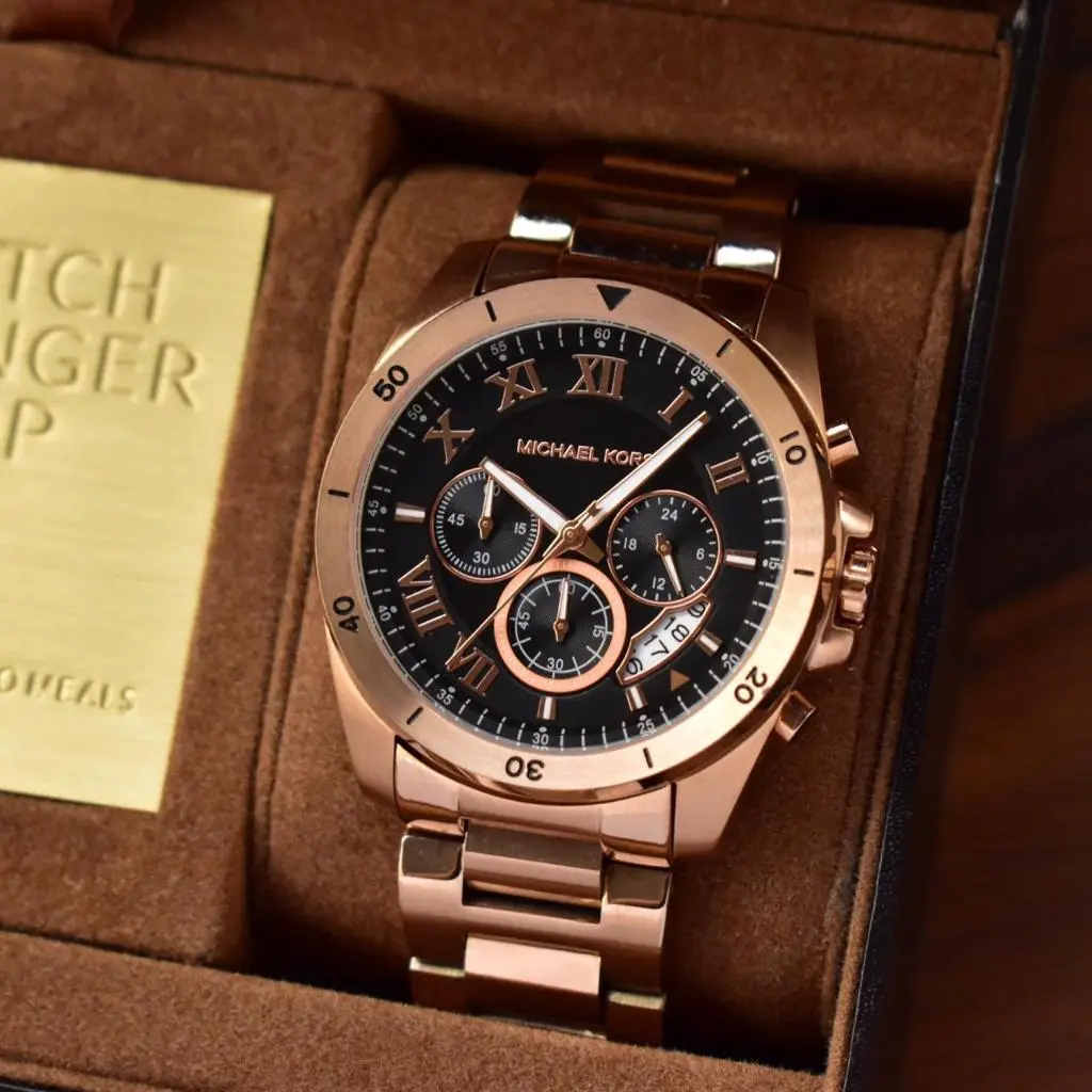 Michael Kors Brecken — black dial, rose gold