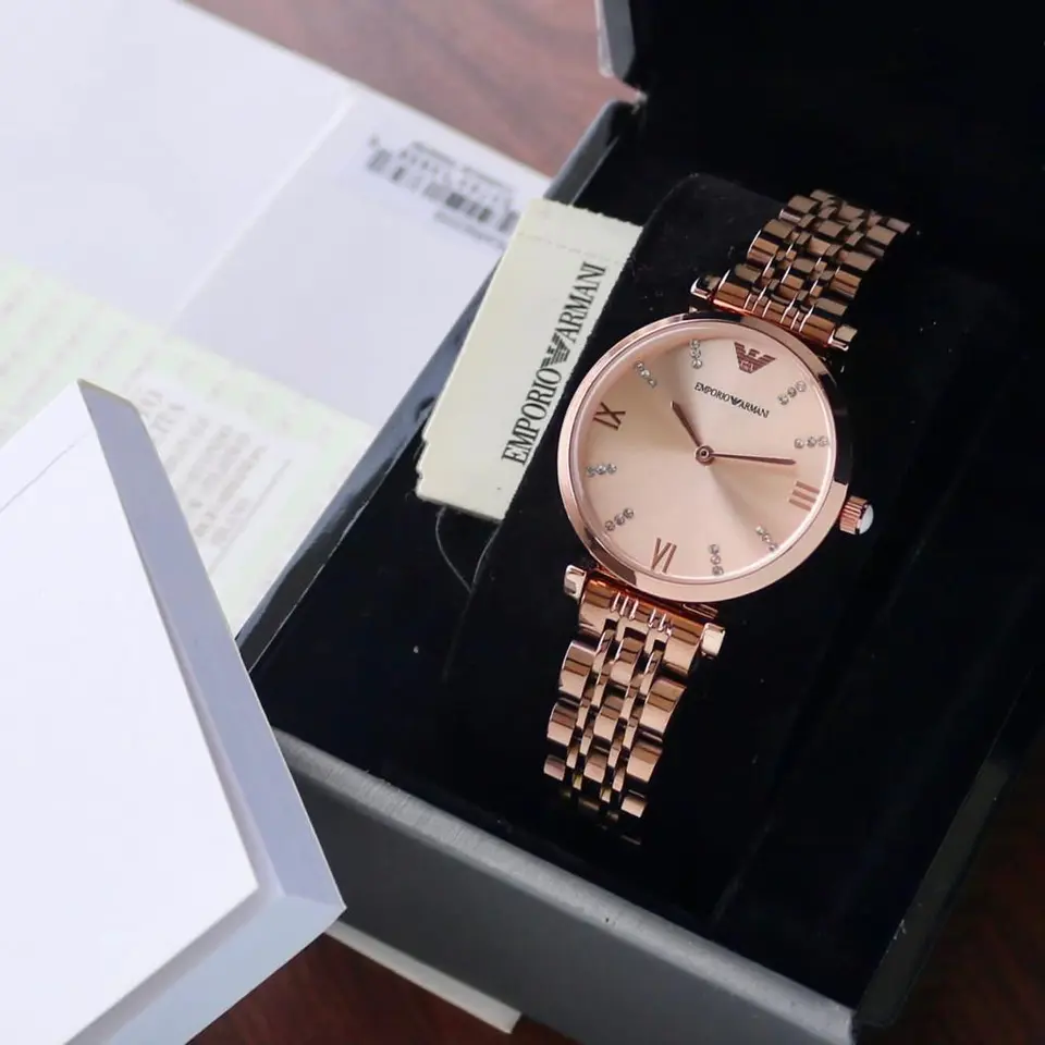 Emporio Armani Gianni T-Bar — pink dial, rose gold