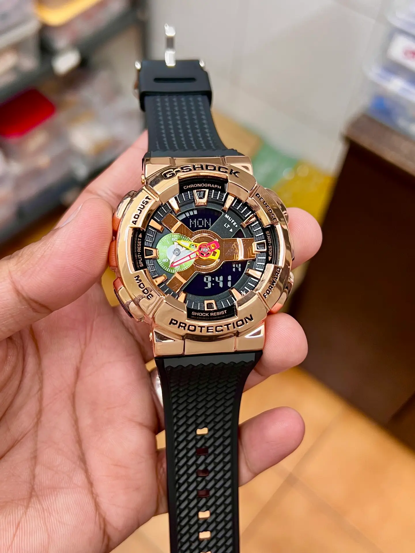 G-Shock GM-110 — black dial, rose gold
