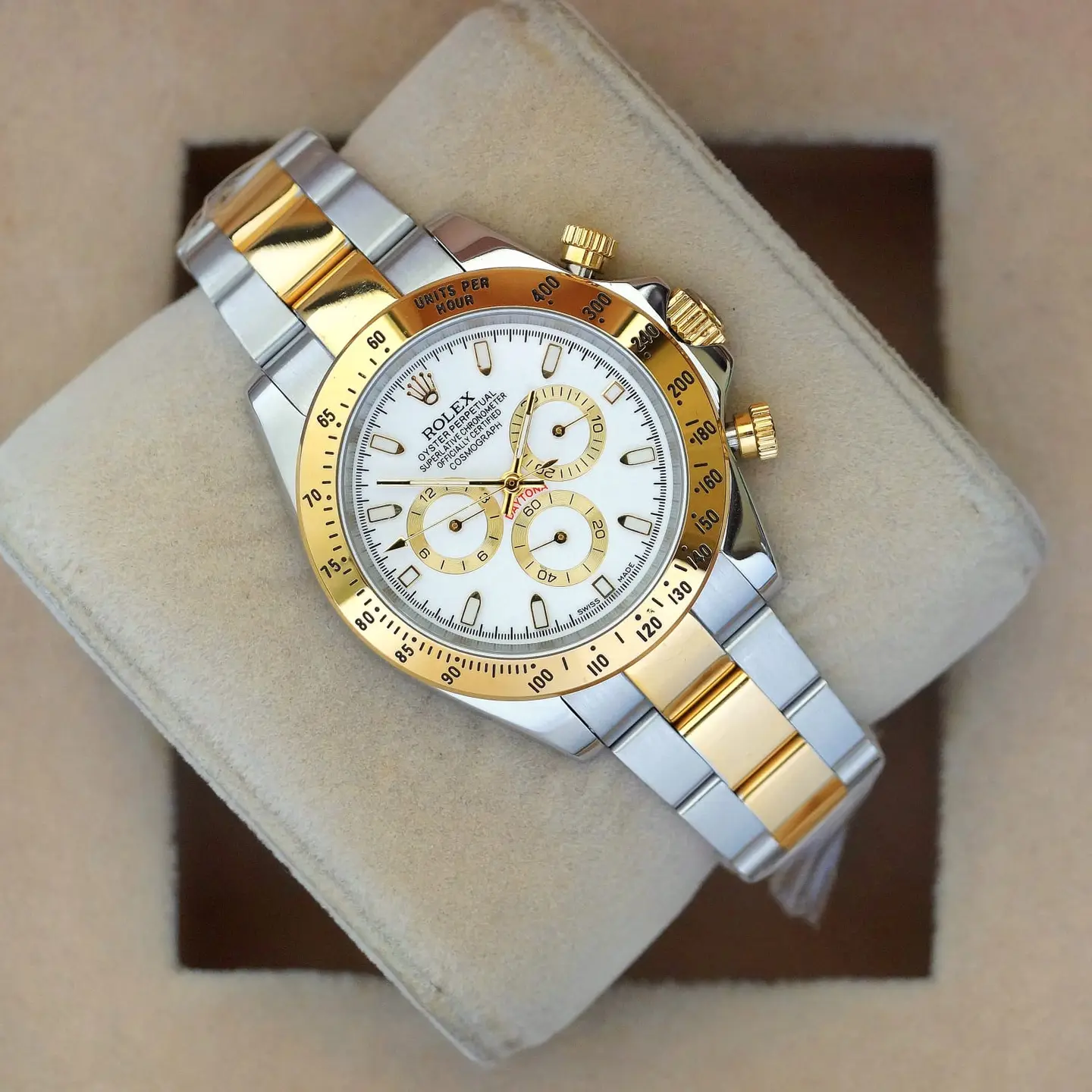 Rolex Daytona — white dial, two-tone
