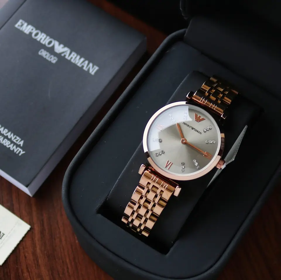 Emporio Armani Gianni T-Bar — silver dial, rose gold
