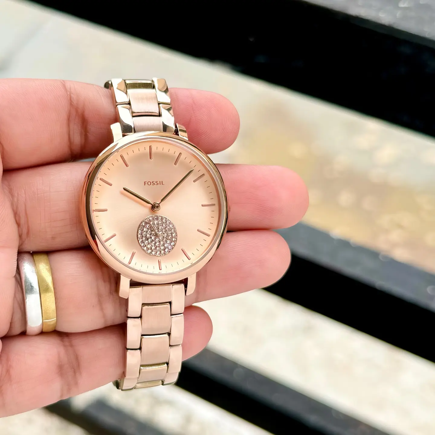 Fossil Dress watch — rose dial, rose gold